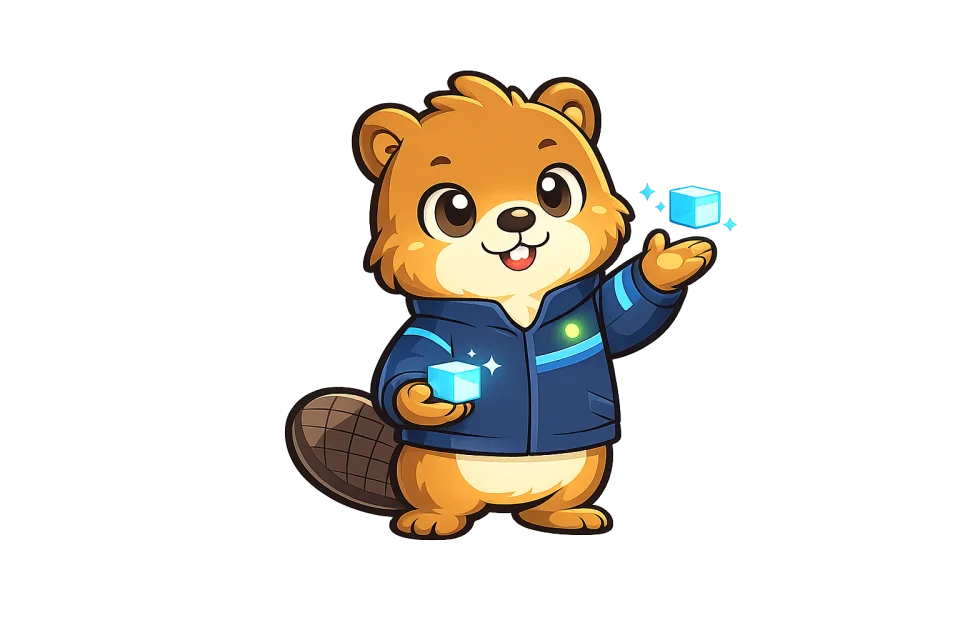 Mascotte castor de Nathan Webdesign construisant un site web bloc par bloc