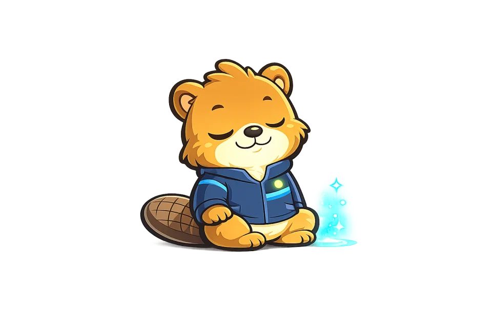 Mascotte castor de Nathan Webdesign dans une posture calme et confiante