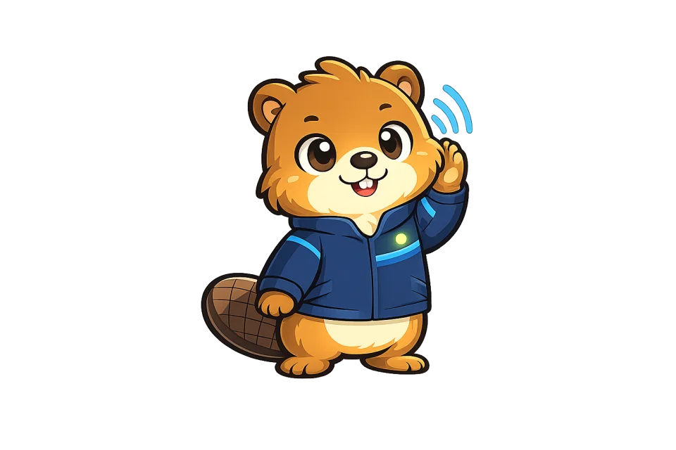 Mascotte castor captant les appels et messages clients